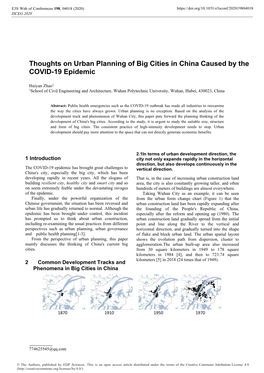 Thoughts on Urban Planning of Big Cities in China Caused by the COVID-19 Epidemic