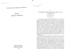 Jewish Bible Scholarship and Translations in the United States