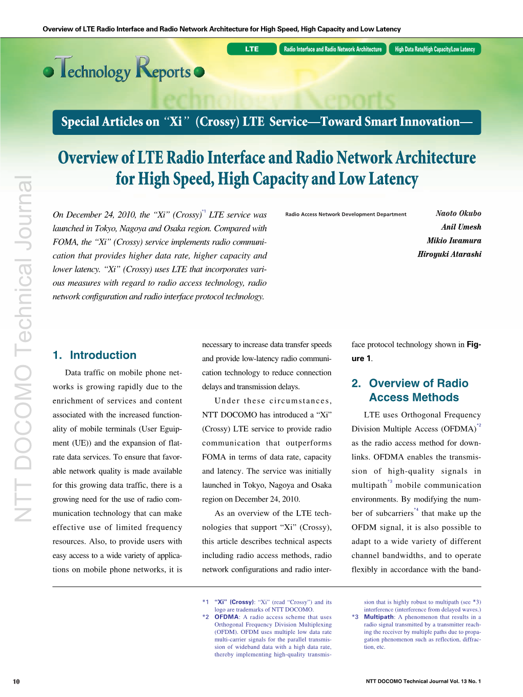 Overview of LTE Radio Interface and Radio Network Architecture for High Speed, High Capacity and Low Latency