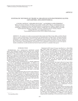 Article Systematic Revision of Tropical Brazilian Scelidotheriine Sloths (Xenarthra, Mylodontoidea)