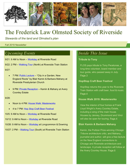 The Frederick Law Olmsted Society of Riverside Stewards of the Land and Olmsted’S Plan