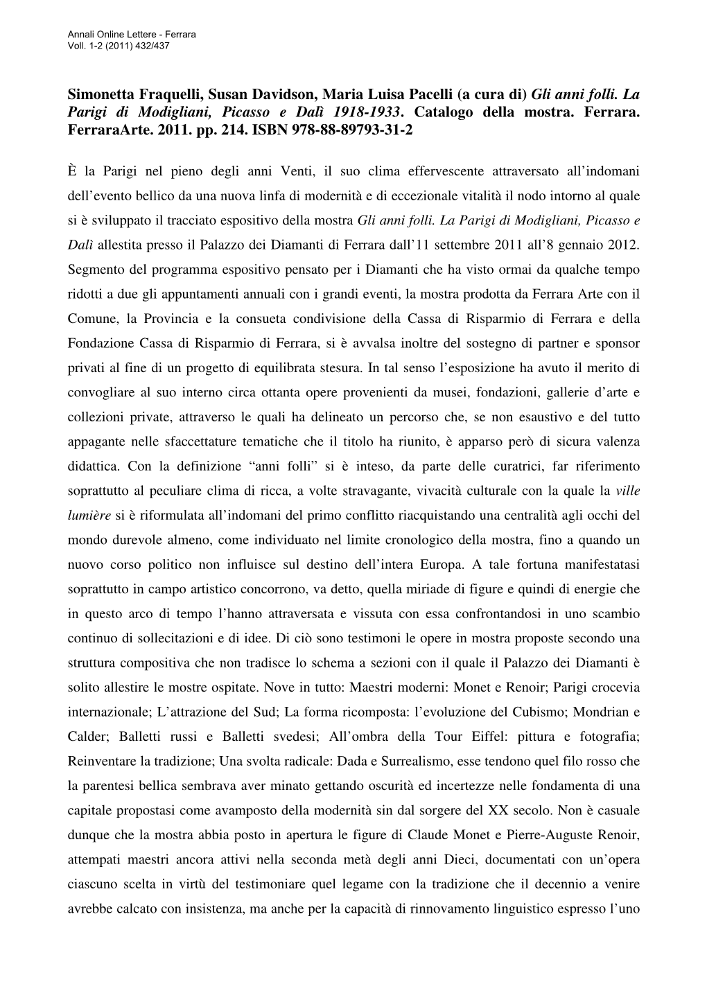 Simonetta Fraquelli, Susan Davidson, Maria Luisa Pacelli (A Cura Di) Gli Anni Folli