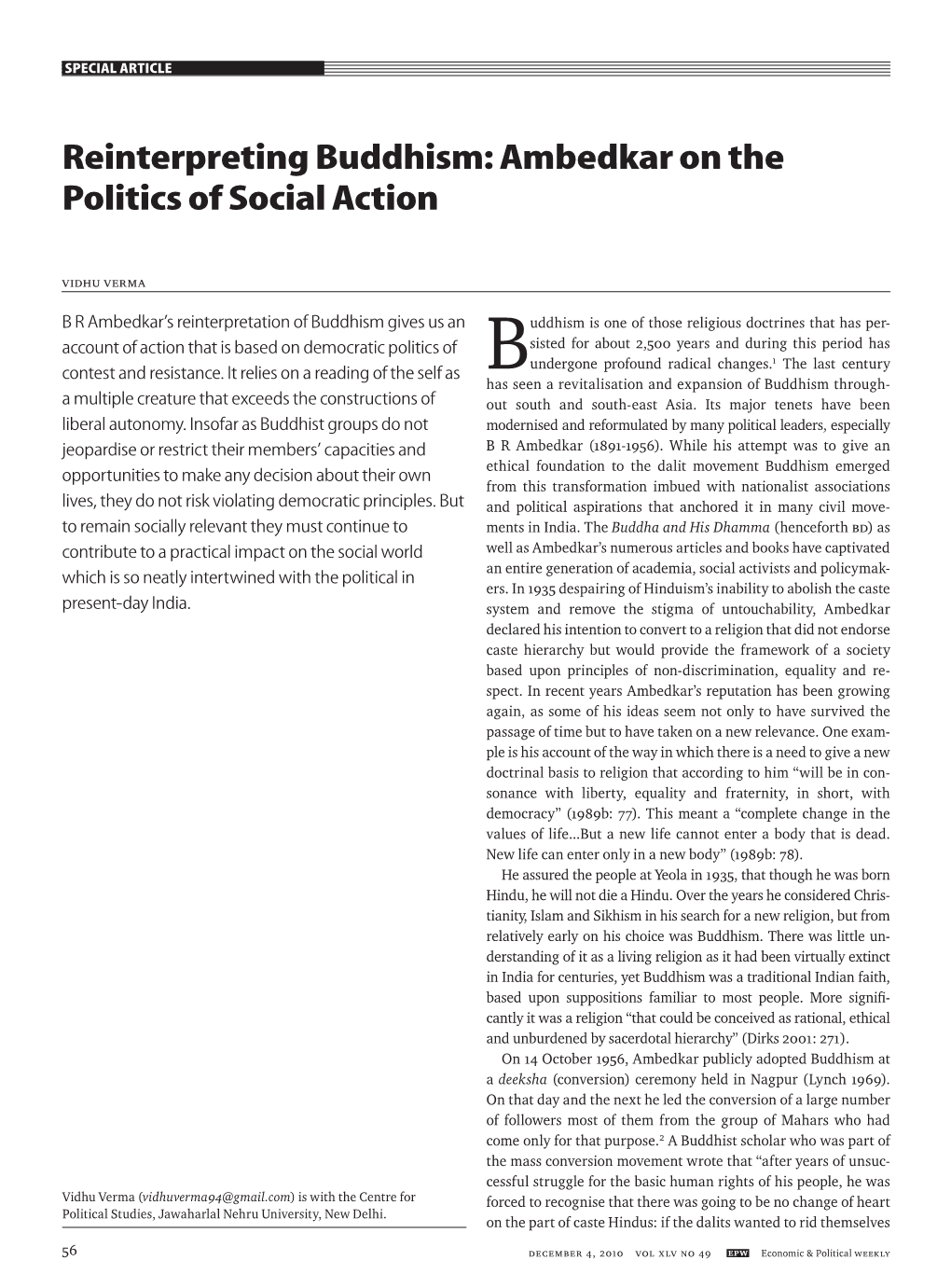 Reinterpreting Buddhism: Ambedkar on the Politics of Social Action