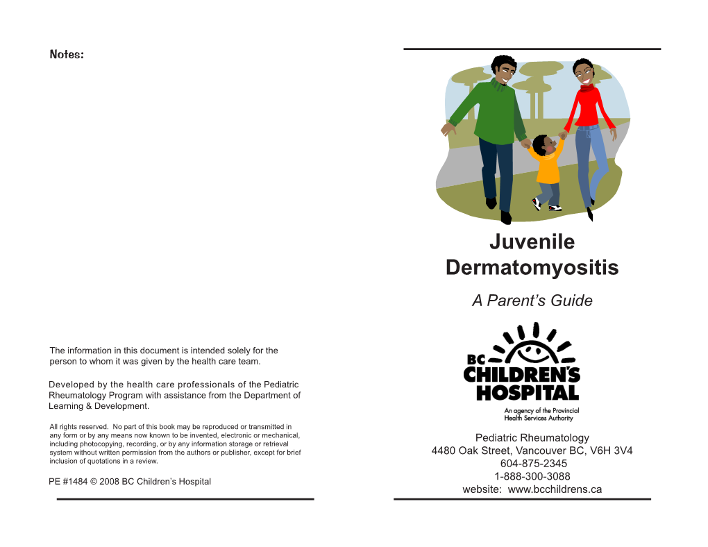 Juvenile Dermatomyositis a Parent’S Guide