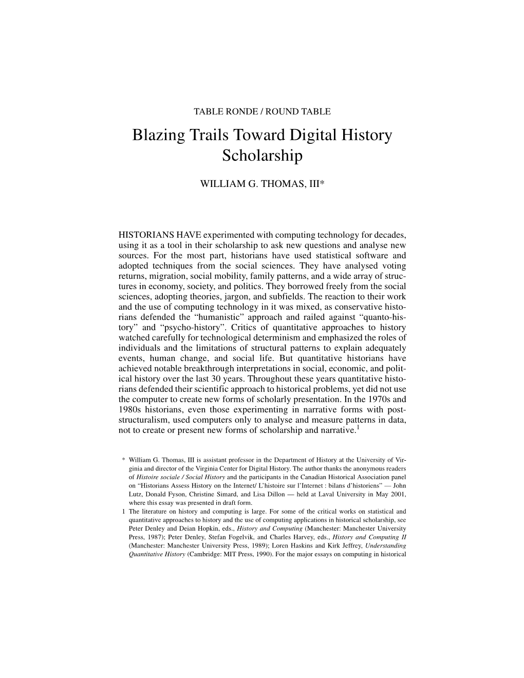 Blazing Trails Toward Digital History Scholarship