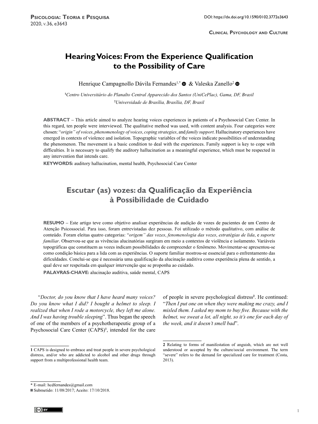 Psicologia: Teoria E Pesquisa DOI: 2020, V.36, E3643