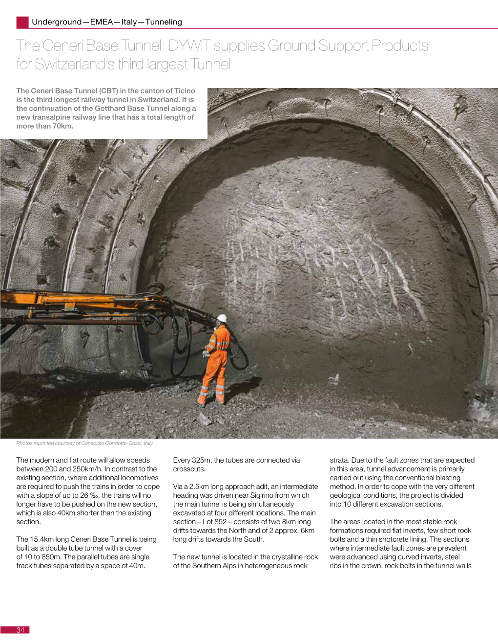 The Ceneri Base Tunnel: DYWIT Supplies Ground Support Products for Switzerland’S Third Largest Tunnel