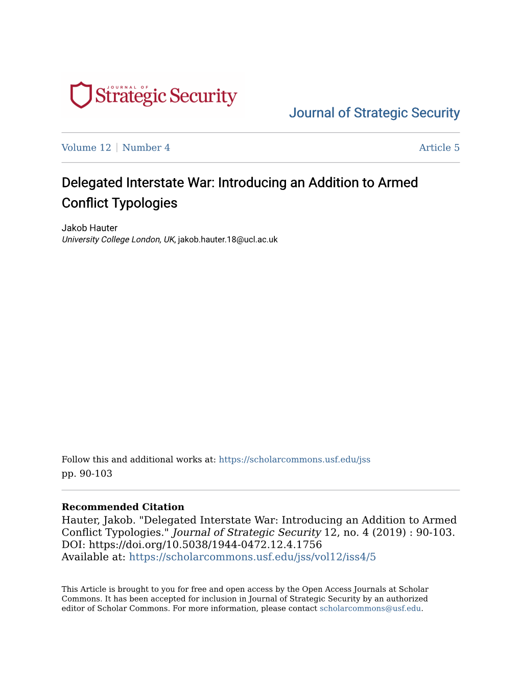 Delegated Interstate War: Introducing an Addition to Armed Conflict Ypologiest