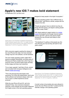 Apple's New Ios 7 Makes Bold Statement 19 September 2013, by Rob Lever