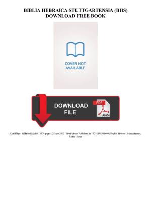 Download Biblia Hebraica Stuttgartensia (BHS) Free Ebook