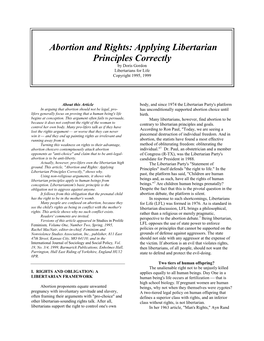 Abortion and Rights: Applying Libertarian Principles Correctly by Doris Gordon Libertarians for Life Copyright 1995, 1999