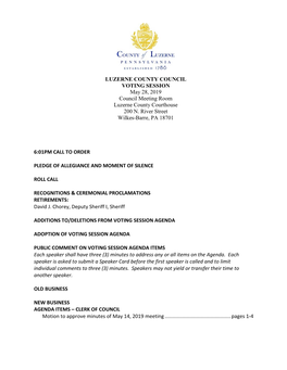 Luzerne County Capital Projects Annual Bond Summary May 28, 2019