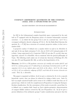 Compact Arithmetic Quotients of the Complex 2-Ball and a Conjecture Of
