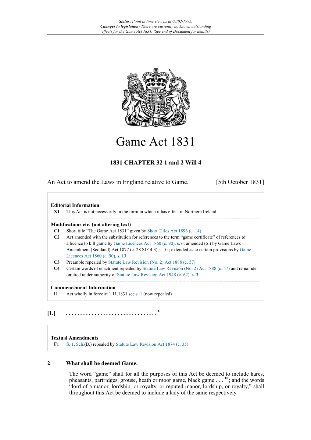 Game Act 1831