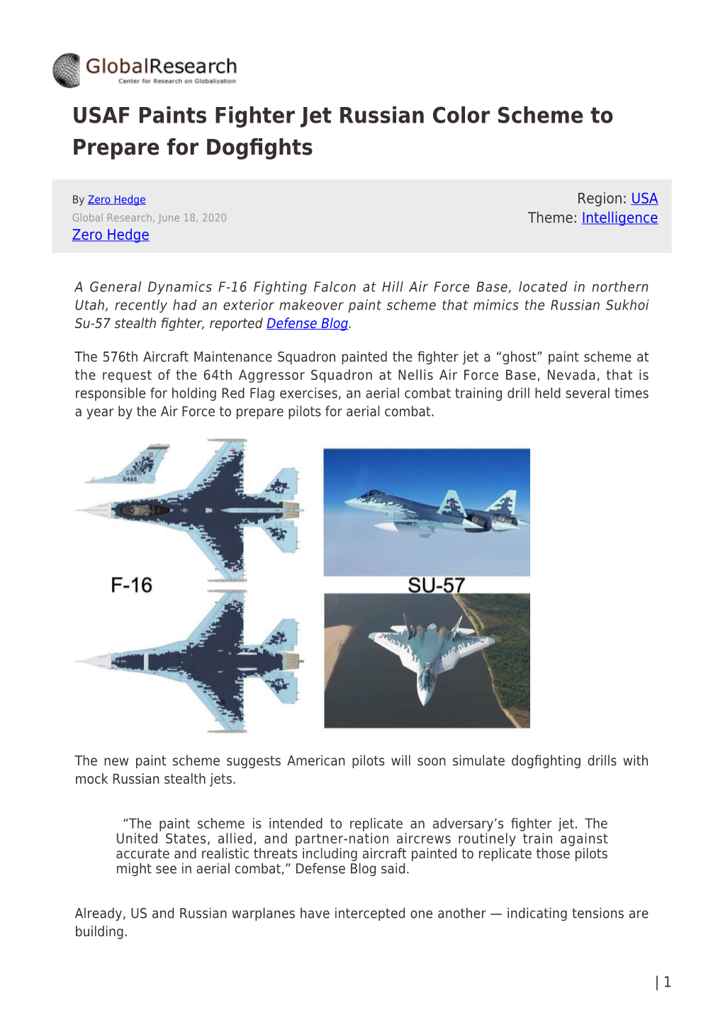 USAF Paints Fighter Jet Russian Color Scheme to Prepare for Dogﬁghts