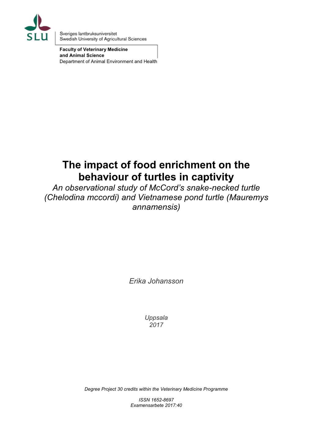 The Impact of Food Enrichment on the Behaviour of Turtles in Captivity