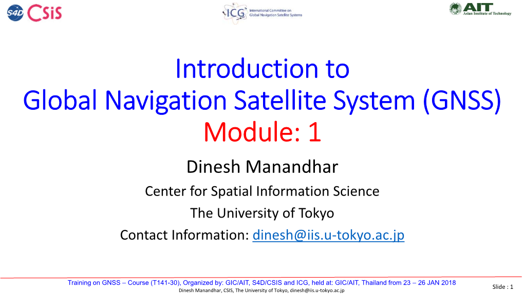 Introduction to Global Navigation Satellite System (GNSS) Module: 1