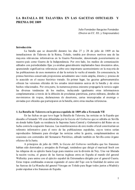 Pdfla Batalla De Talavera En Las Gacetas Oficiales Y Prensa De 1809 / Julio Fernández-Sanguino