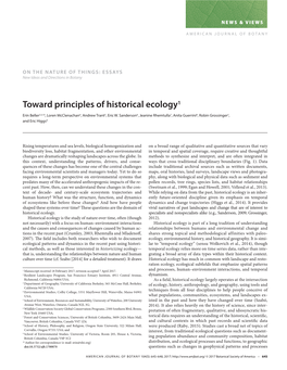 Toward Principles of Historical Ecology1