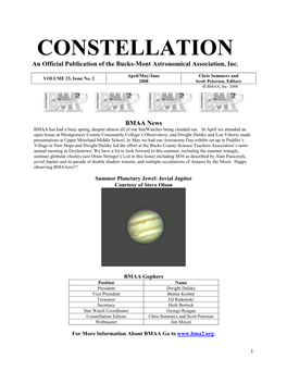 CONSTELLATION an Official Publication of the Bucks-Mont Astronomical Association, Inc