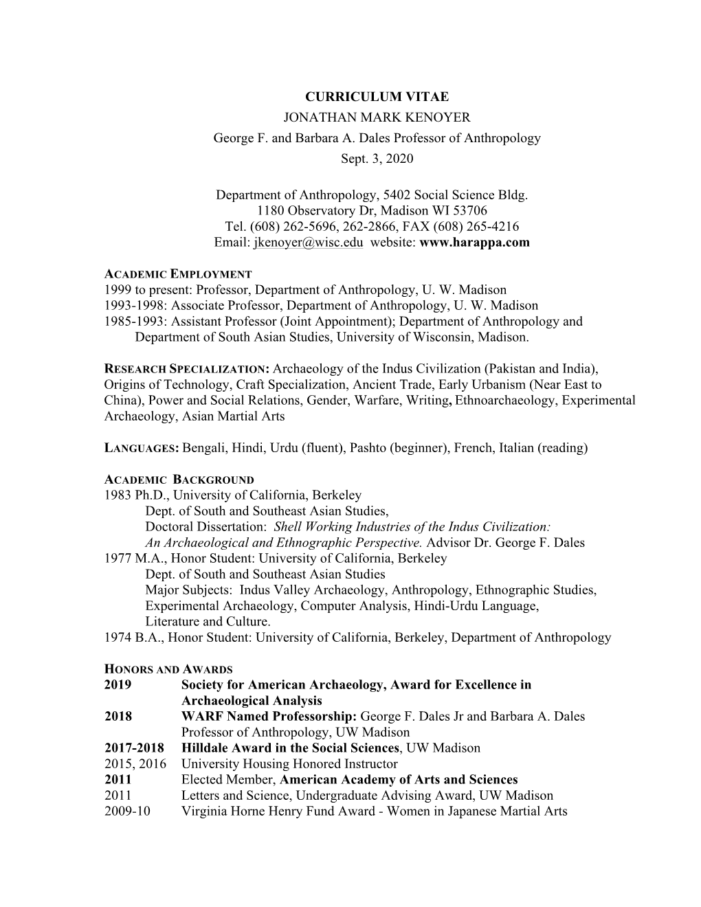 J. Mark Kenoyer CV