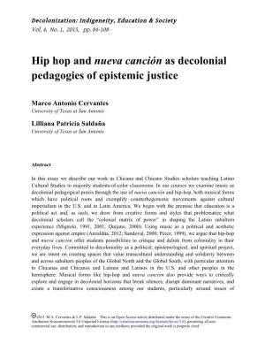 Hip Hop and Nueva Canción As Decolonial Pedagogies of Epistemic Justice