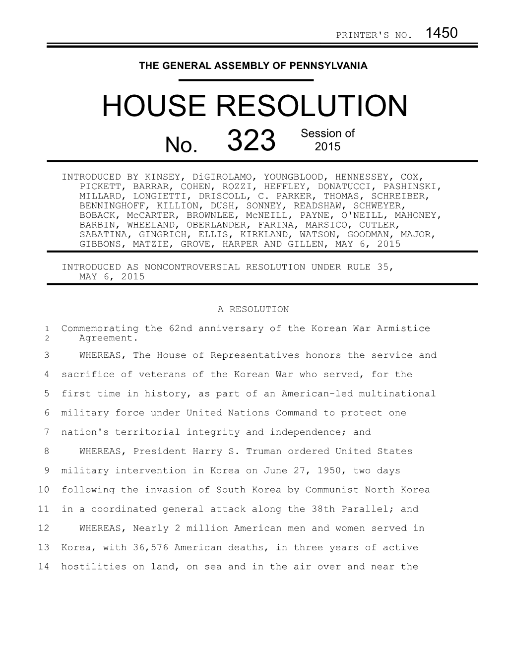 HOUSE RESOLUTION Session of No