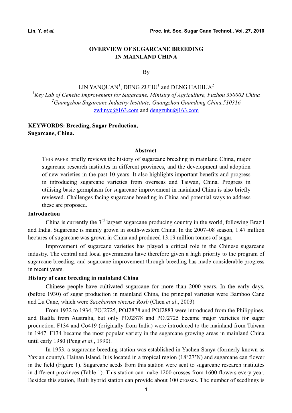 Overview of Sugarcane Breeding in Mainland China