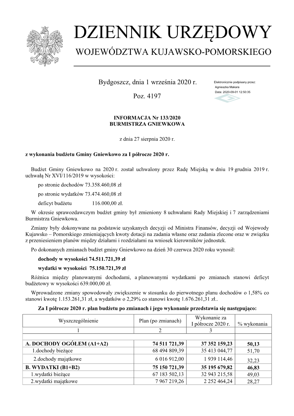 Informacja Nr 133/2020 Z Dnia 27 Sierpnia 2020 R