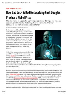 How Bad Luck & Bad Networking Cost Douglas Prasher a Nobel Prize