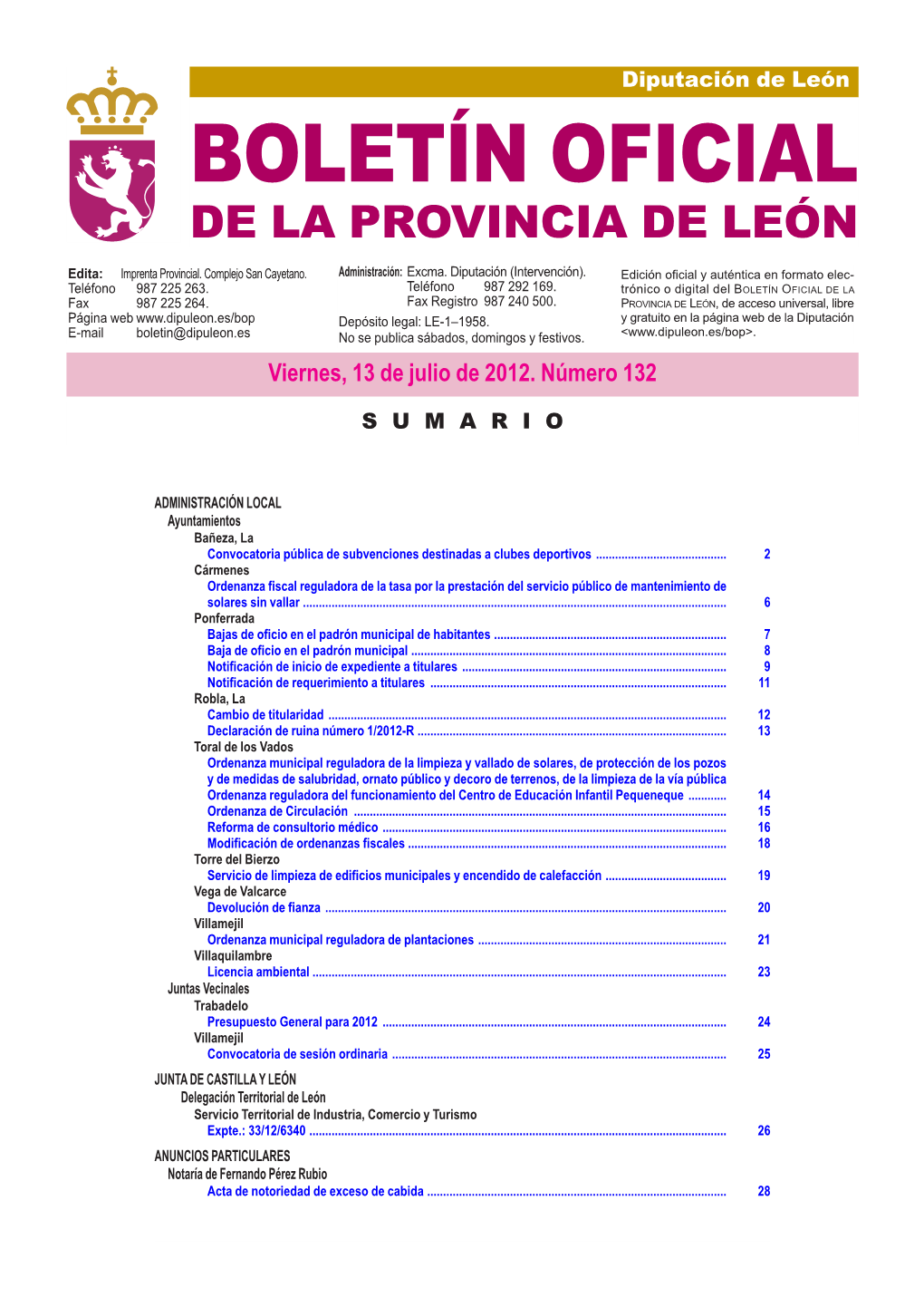 Boletín Oficial De La Provincia De León