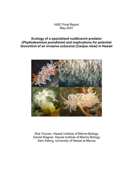 Phyllodesmium Poindimiei) and Implications for Potential Biocontrol of an Invasive Octocoral (Carijoa Riisei) in Hawaii