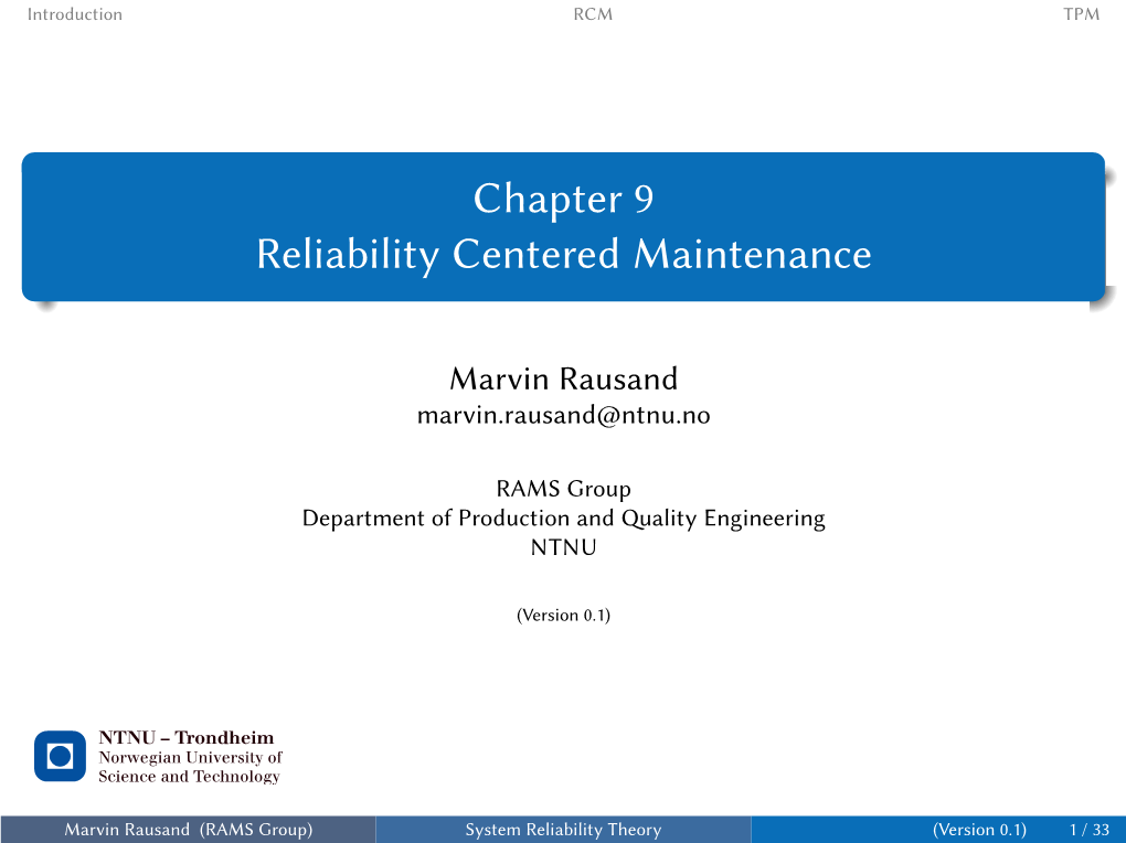 Chapter 9 Reliability Centered Maintenance