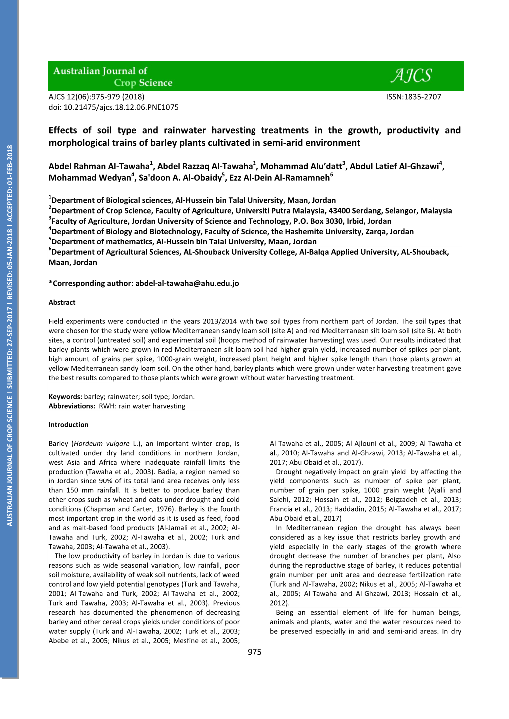 Effects of Soil Type and Rainwater Harvesting Treatments in the Growth, Productivity And