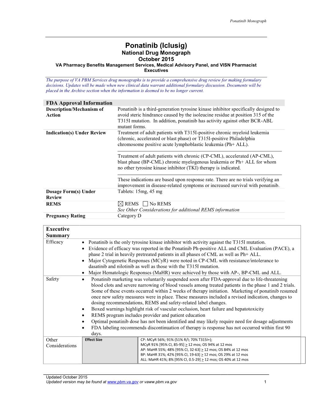 Ponatinib (Iclusig): National Drug Monograph