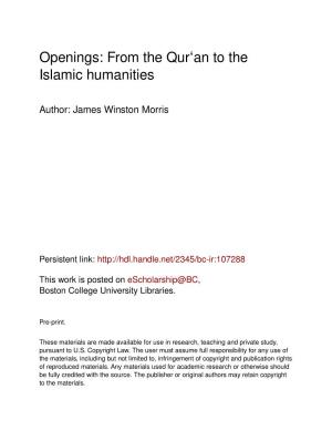 Openings: from the Qurʻan to the Islamic Humanities