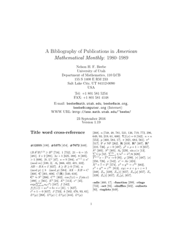 A Bibliography of Publications in American Mathematical Monthly: 1980–1989