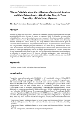 Aqualitative Study in Three Townships of Chin State, Myanmar