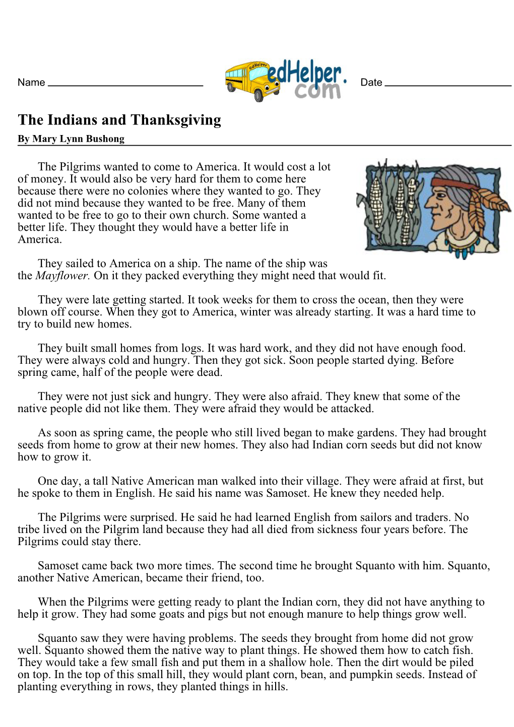 The Indians and Thanksgiving by Mary Lynn Bushong