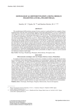 Osteological Differentiation Among Iberian Pelodytes (Anura, Pelodytidae)