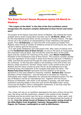 Il Museo Casa Enzo Ferrari Apre Il 10 Marzo a Modena