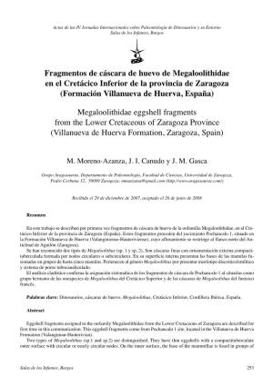 Fragmentos De Cáscara De Huevo De Megaloolithidae En El Cretácico Inferior De La Provincia De Zaragoza (Formación Villanueva De Huerva, España)