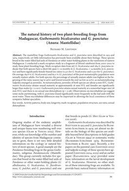 The Natural History of Two Plant-Breeding Frogs from Madagascar, Guibemantis Bicalcaratus and G. Punctatus (Anura: Mantellidae)