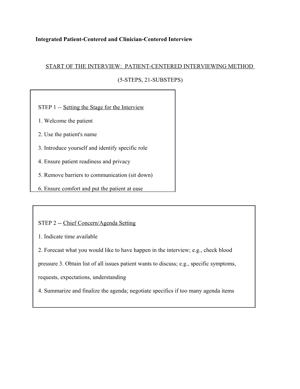 Integrated Patient-Centered and Clinician-Centered Interview