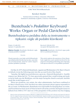 Buxtehude's Pedaliter Keyboard Works: Organ Or Pedal Clavichord?