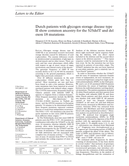 Letters to the Editor Dutch Patients with Glycogen Storage Disease Type