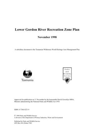 Lower Gordon River Recreation Zone Plan 1998