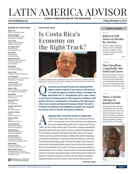 LATIN AMERICA ADVISOR a DAILY PUBLICATION of the DIALOGUE Friday, November 6, 2015