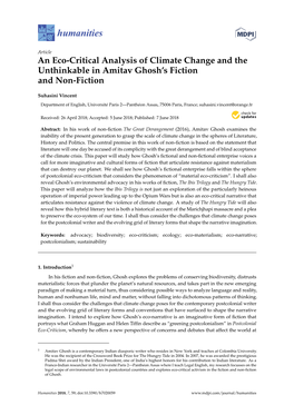 An Eco-Critical Analysis of Climate Change and the Unthinkable in Amitav Ghosh’S Fiction and Non-Fiction