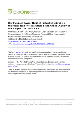 Host Fungi and Feeding Habits of Ciidae (Coleoptera)